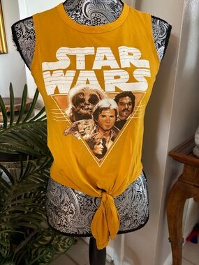 Fifth Sun Mustard Yellow Star Wars Graphic Tie-Front Crop Tank